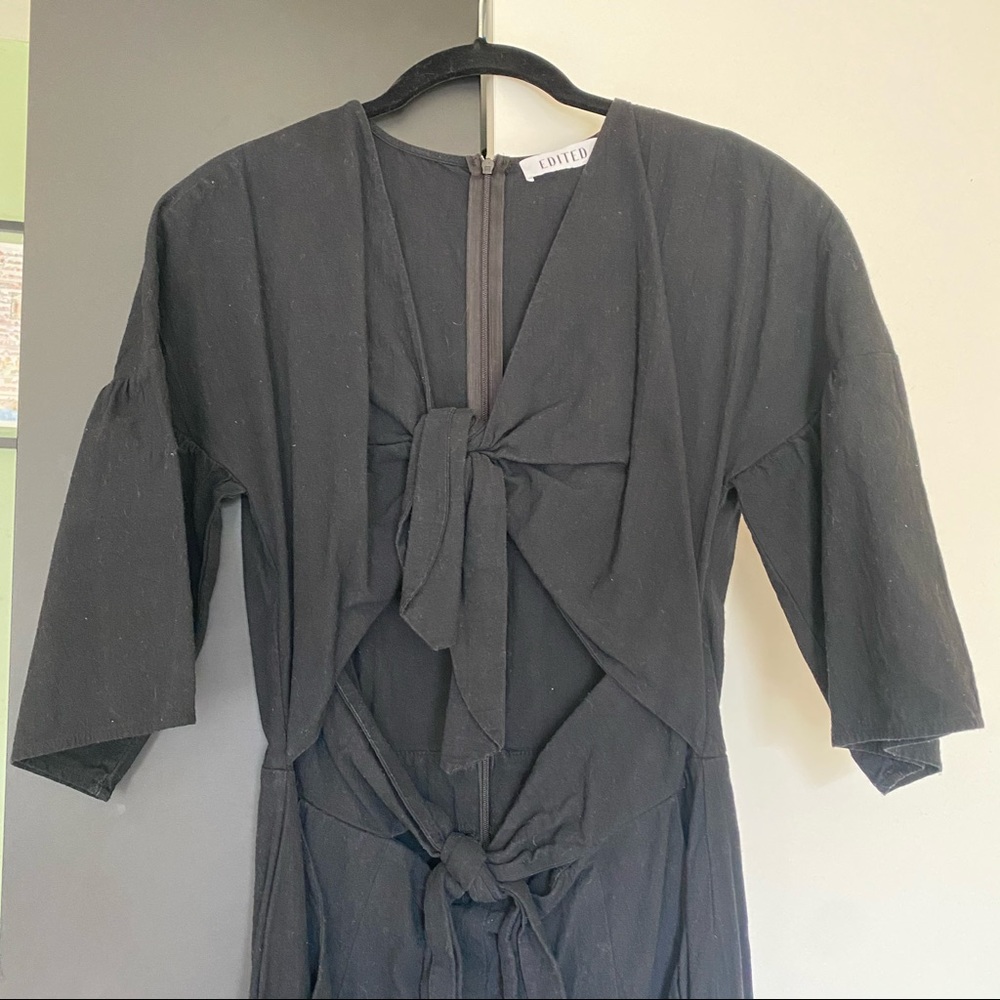 Tie Front Black Linnen Jumper